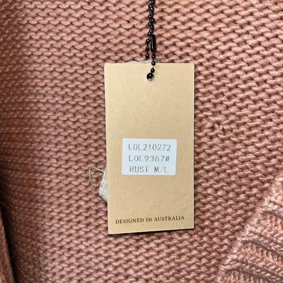 Label of Love Peach Rust Cable Knit Oversized Open Front Cardigan Size M / L NWT - Picture 3 of 8